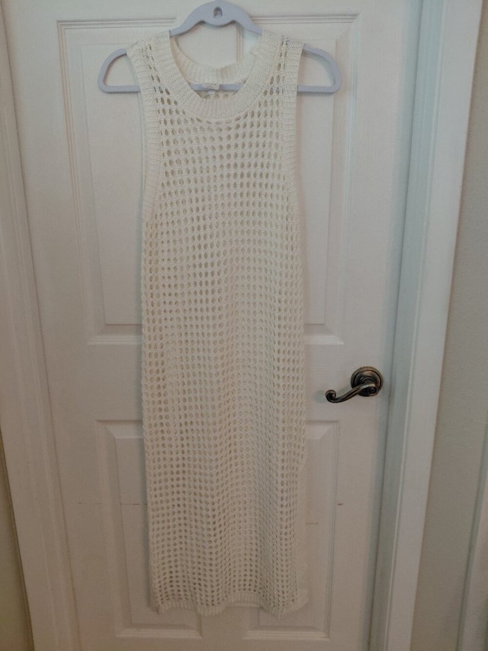 Ivory Crochet Knit Dress Swimsuit Cover Up Beach Vacation Boho Medium